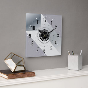 Horloge Carrée Décor en métal argenté moderne - gris antique