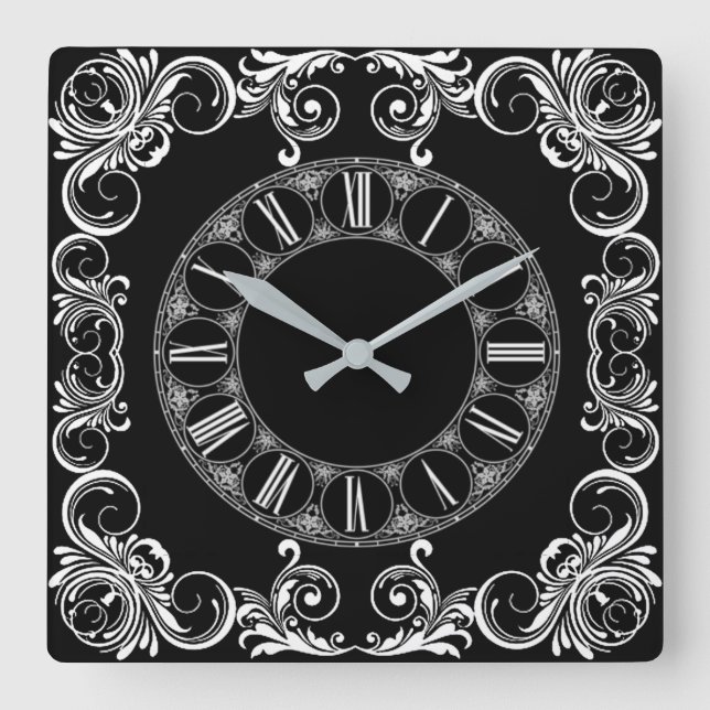 Horloge Carrée Décor noir et blanc (Recto)