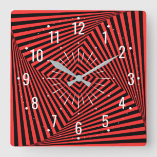 Horloge Carrée Décoration rouge et noire inhabituelle - Géométriq