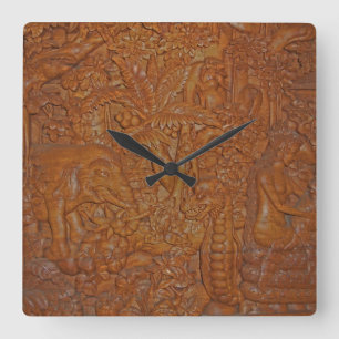 Horloge Carrée Découpage en bois de Bali