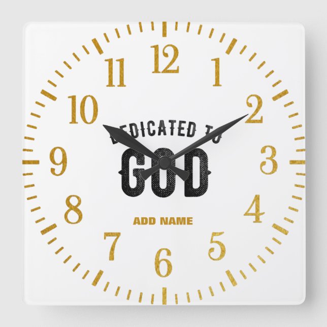 HORLOGE CARRÉE DÉDIÉ À DIEU COOL PERSONNALISABLE NOIR TEXTE (Recto)
