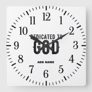 HORLOGE CARRÉE DÉDIÉ À DIEU PERSONNALISABLE COOL TEXTE NOIR