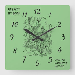 Horloge Carrée Deer & Buck Respectez la faune et la nature