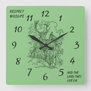 Horloge Carrée Deer & Buck Respectez la faune et la nature