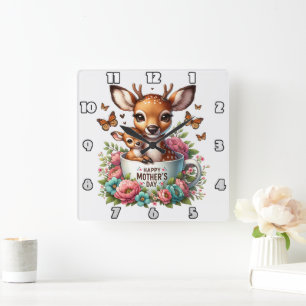 Horloge Carrée Deer Mom : Fête, Fleurs, Fête des mères