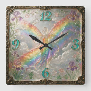 Horloge Carrée Déesse arc-en-ciel de style Art nouveau Iris