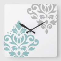 Défiler Damask Art I Turquoise & gris sur blanc