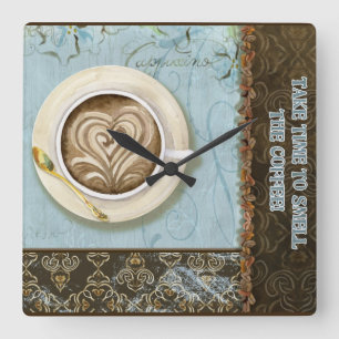 Horloge Carrée Deja Brew Coffee Java Cappuccino Cup Clock