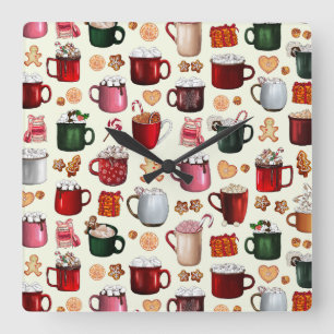 Horloge Carrée Délicieux chocolat chaud hiver Boissons de Noël et