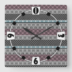 Horloge Carrée Dentelle patchwork noir et blanc