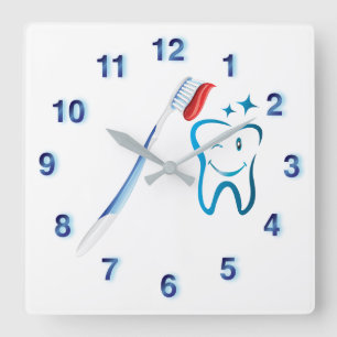 Horloge Carrée Dentist Toothbrush Funky Blue