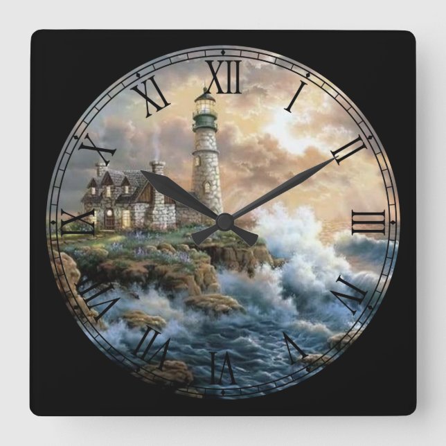 Horloge Carrée Des vagues s'écrasent sur le rivage (Recto)