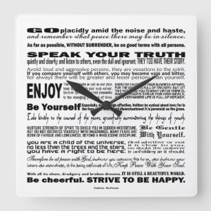 Horloge Carrée Desiderata Poem Poesy Verse Poetry Quote (blanc)