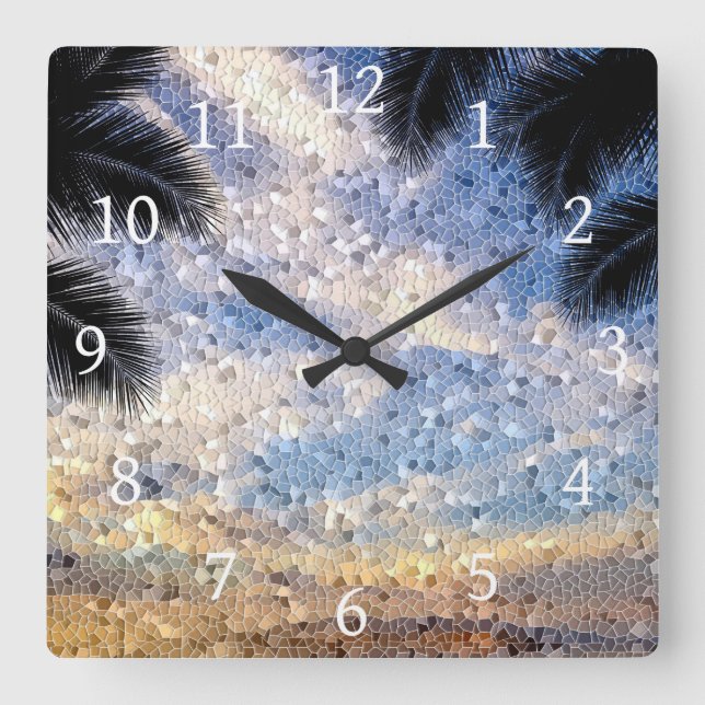 Horloge Carrée Design 28 Mosaïque bleu (Recto)
