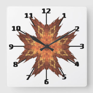Horloge Carrée Design d'art fractal rouge orange du sud-ouest