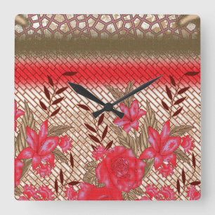 Horloge Carrée Design de tissu complexe avec motifs floraux