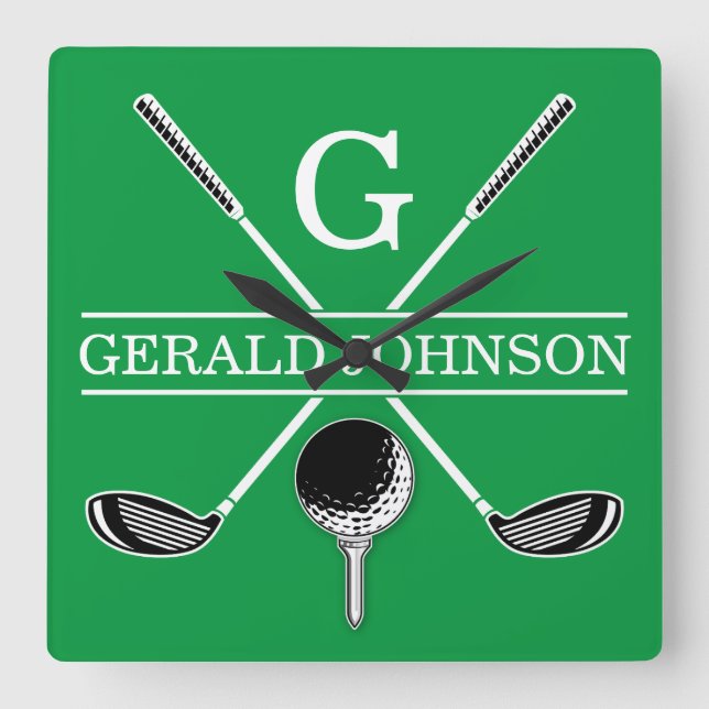 Horloge Carrée Design élégant de monogramme de golf (Recto)