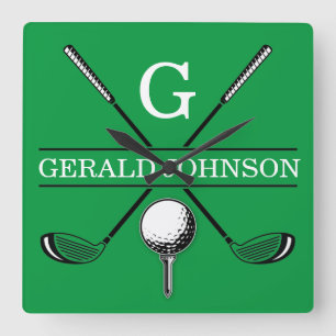 Horloge Carrée Design élégant de monogramme de golf