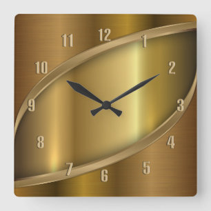 Horloge Carrée Design élégant en métal doré brillant