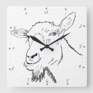 Horloge Carrée Dessin de chèvre qui hurle drôle Création d'animal