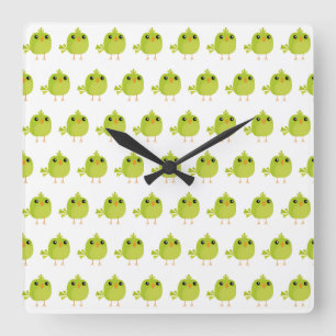 Horloge Carrée Dessin d'oiseau vert
