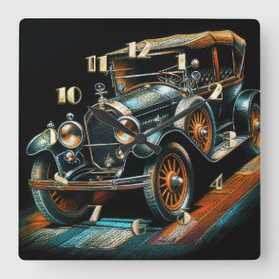 Horloge Carrée Dessin dur Pastel voiture antique