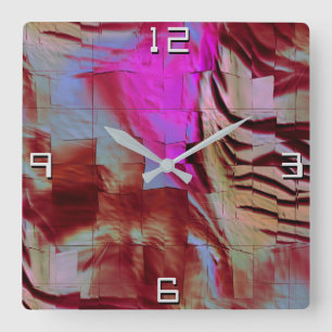 Horloge Carrée dessin en mosaïque Abstraite de rocailleux rose et