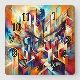 Horloge Carrée Dessin Pastel Conception abstraite complexe
