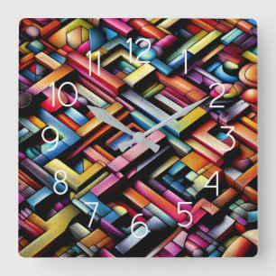 Horloge Carrée Dessin pastel Dimensional géométrique Abstrait
