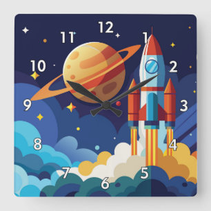 Horloge Carrée Dessin sur le vaisseau spatial Spaceman
