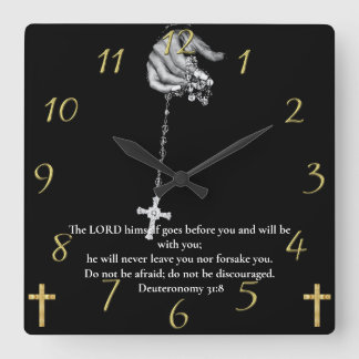 Horloge Carrée Deutéronome 31:8 croix de retenue manuelle