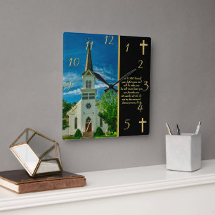 Horloge Carrée Deutéronome 31:8 Église blanche