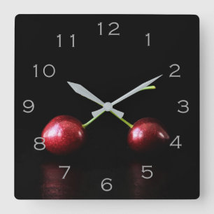 Horloge Carrée Deux Cerises Gris Numéros wc