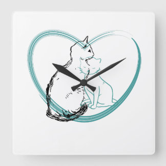 Horloge Carrée Deux chats s'étreignant