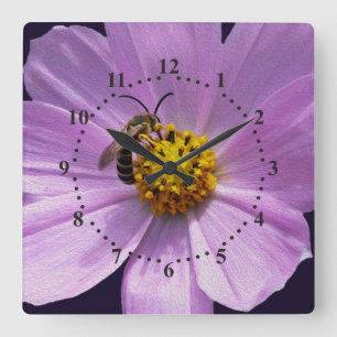 Horloge Carrée deux fleurs blanches