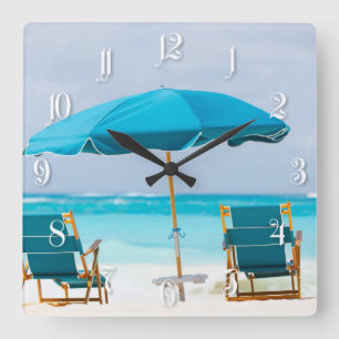 Horloge Carrée Deux salons sur la plage de l'océan