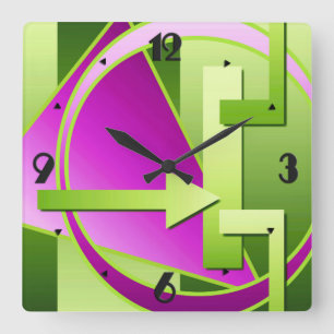Horloge Carrée "Diagramme de circuit" imprimé art numérique, vert