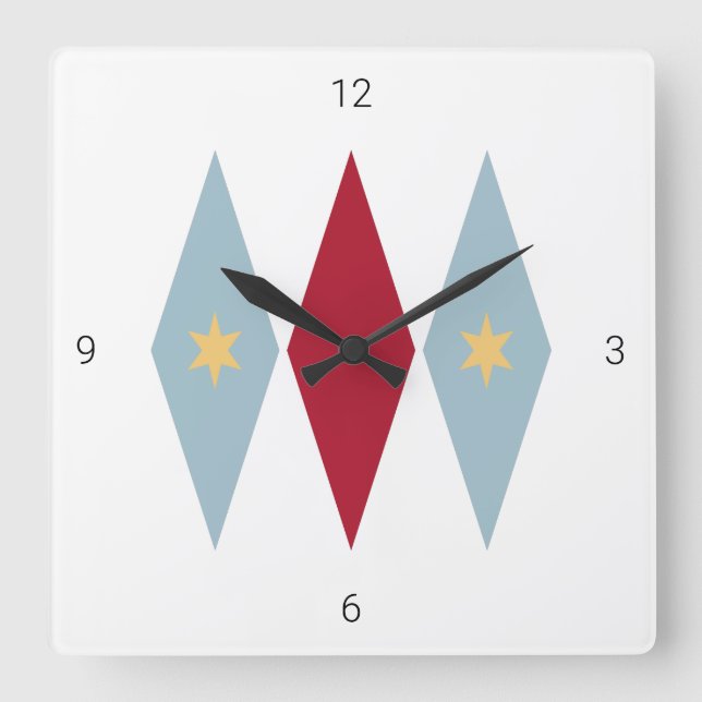 Horloge Carrée Diamant Starburst Bleu Rouge milieu du siècle Rétr (Recto)