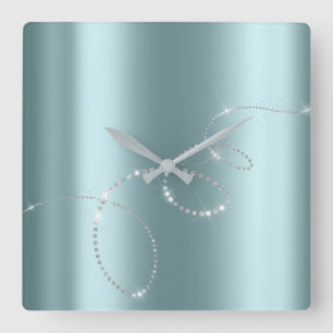 Horloge Carrée Diamants argentés gris d'infini de cristaux de