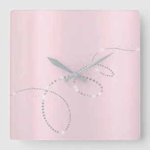 Horloge Carrée Diamants en pastel roses argentés gris d'infini de