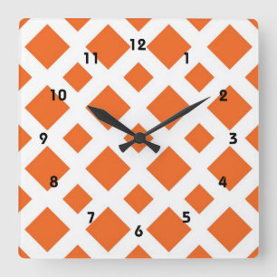 Horloge Carrée Diamants orange sur blanc