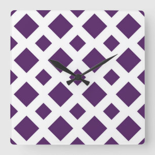 Horloge Carrée Diamants violets sur blanc