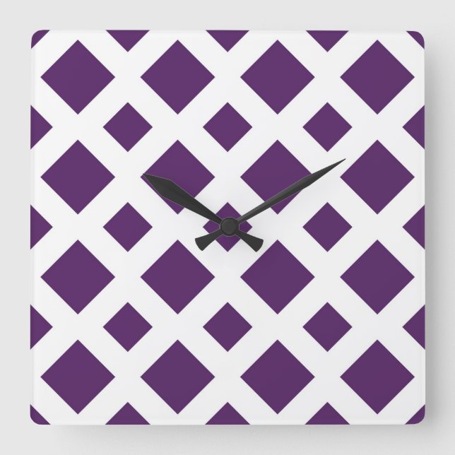 Horloge Carrée Diamants violets sur blanc (Recto)