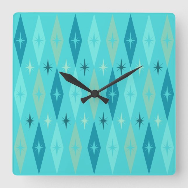 Horloge Carrée Diamonds Stars Turquoise de 1950 atomique (Recto)