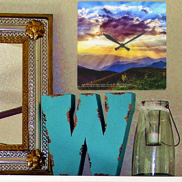 Horloge Carrée Dieu Ray Sunbeams Mountains Écriture Verse