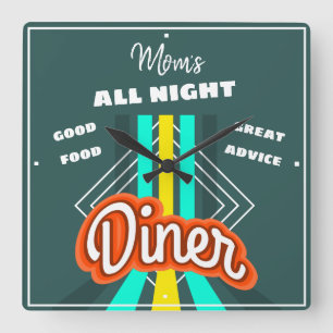 Horloge Carrée Diner Maman s'appelle Retro Stripes Turquoise