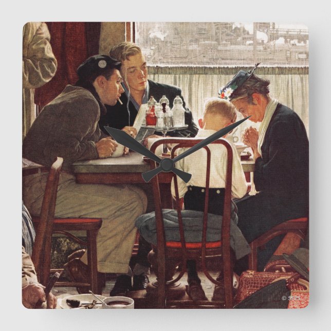 Horloge Carrée Dire grâce par Norman Rockwell (Recto)