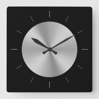 Horloge Carrée DISQUE MÉTALLIQUE | look gris brillant en acier