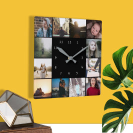 Horloge Carrée do-it-yourself Personnalisé 12 Photo Collage Modèl