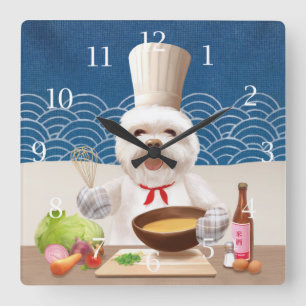 Horloge Carrée Dog In Chef Hat Soup Square Wall Clock